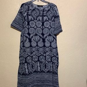 Gracila Dress Short Sleeve Navy Blue White Paisley Butterfly Size M